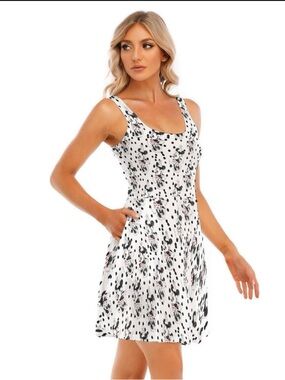 Women’s White & Black Sketch Minnie Mouse Print Tank Dress